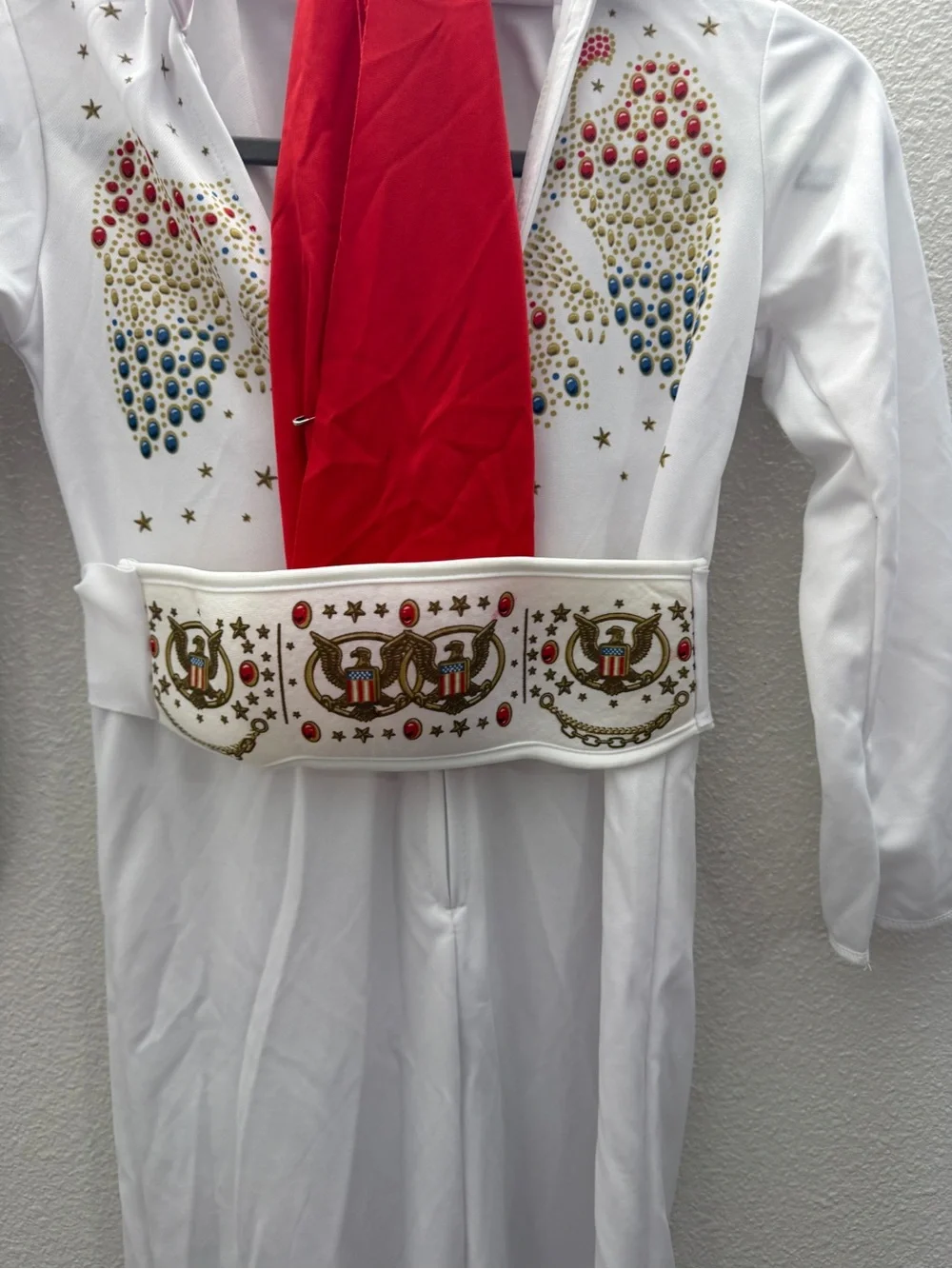 Kids White Rock Star Costume Jumpsuit with Red Scarf